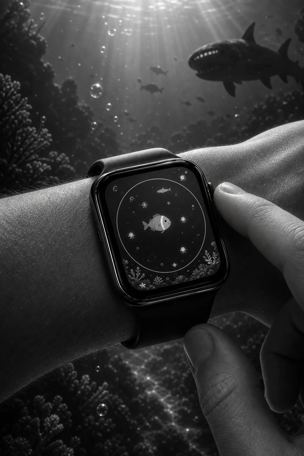 Abyss Ascent underwater gameplay shown on Apple Watch