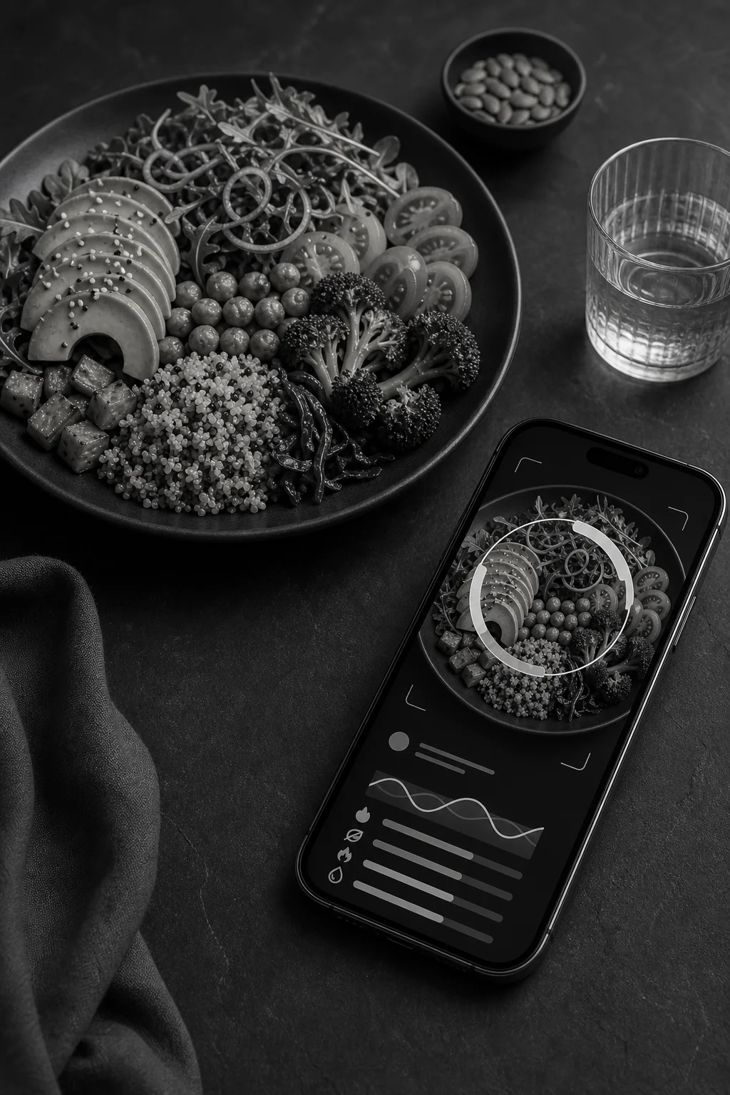 Meal Lens camera analysis experience beside a prepared meal