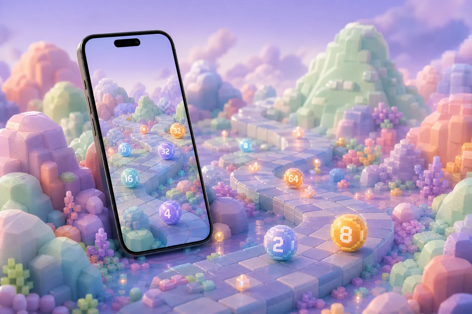 Voxelfold pastel 3D merge puzzle world